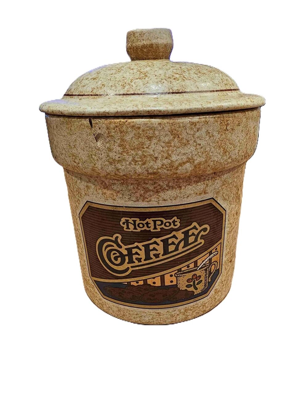 Vintage Treasure Craft Hot Pot Coffee Logo Tan Coffee Canister Lid Included